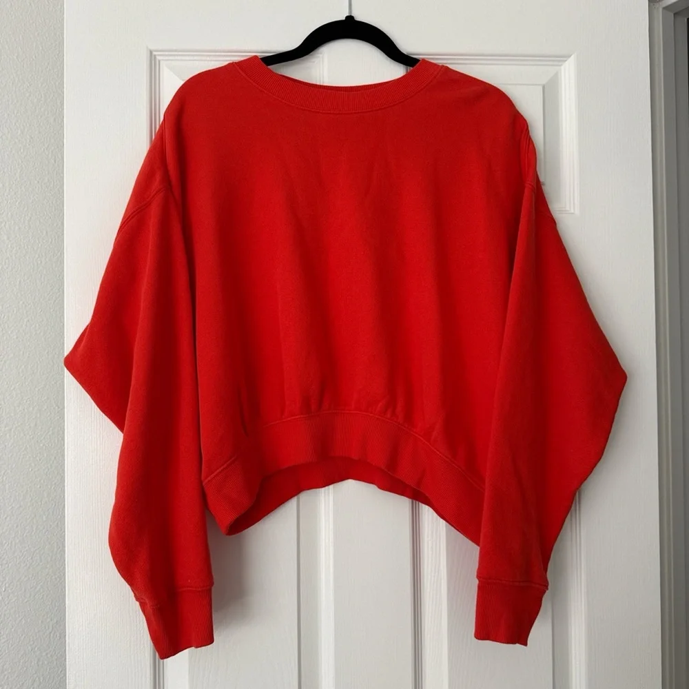 Red Cropped Oversized Sweatshirt - Picture 1 of 4